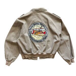 Vintage 90s Betty Boop Transcontinental Flight Jacket XL Tan Patch Full Zip 1996